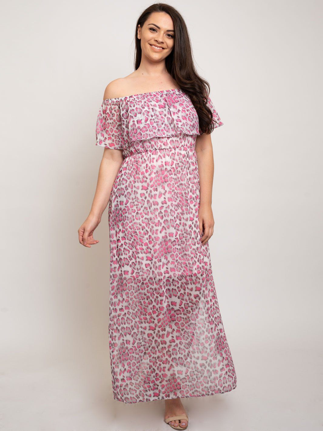 PLUS SIZE OFF SHOULDER ANIMAL PRINT MAXI DRESS