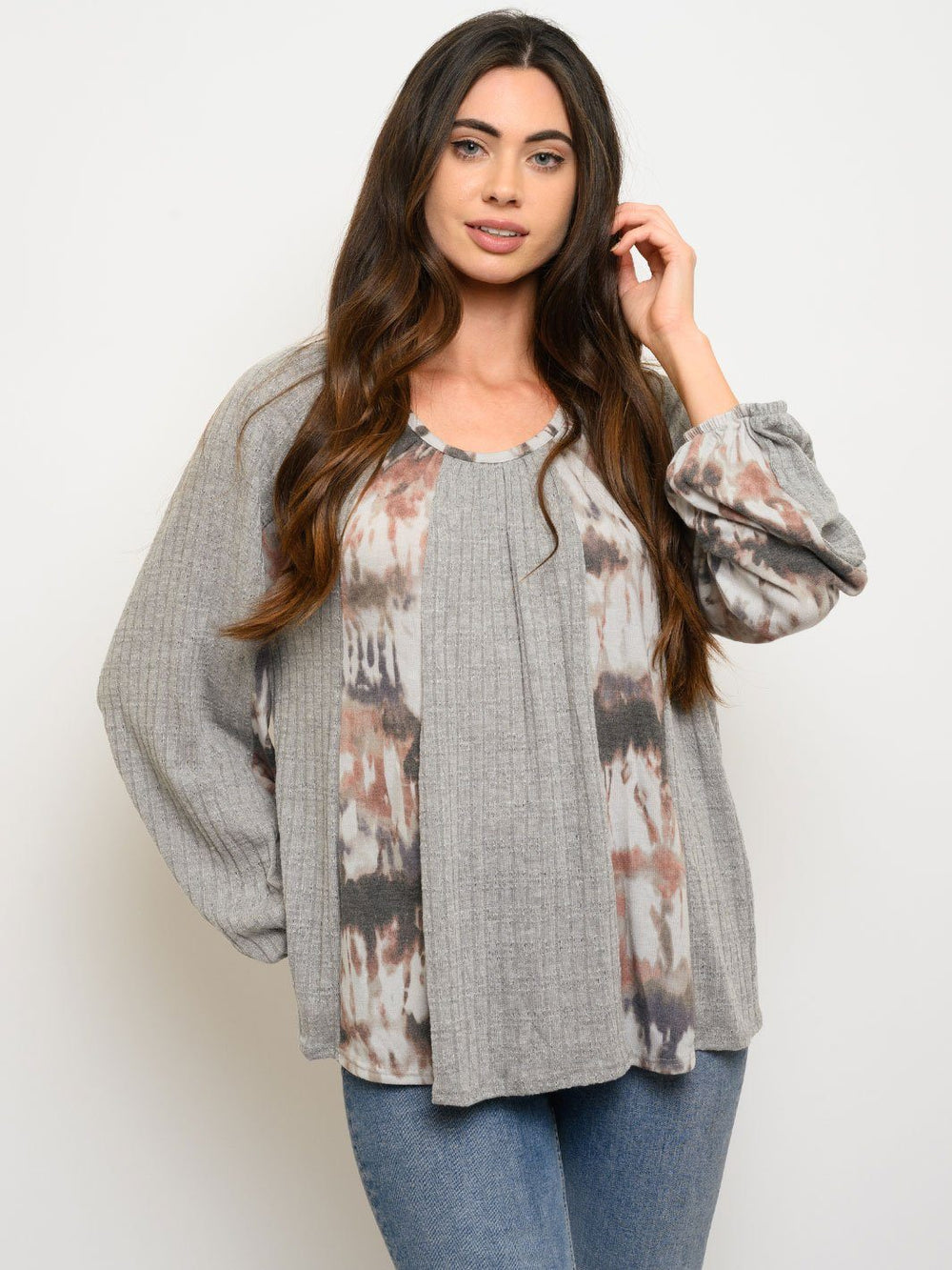 WOMEN'S LONG SLEEBE PRINT DETAIL TUNIK TOP