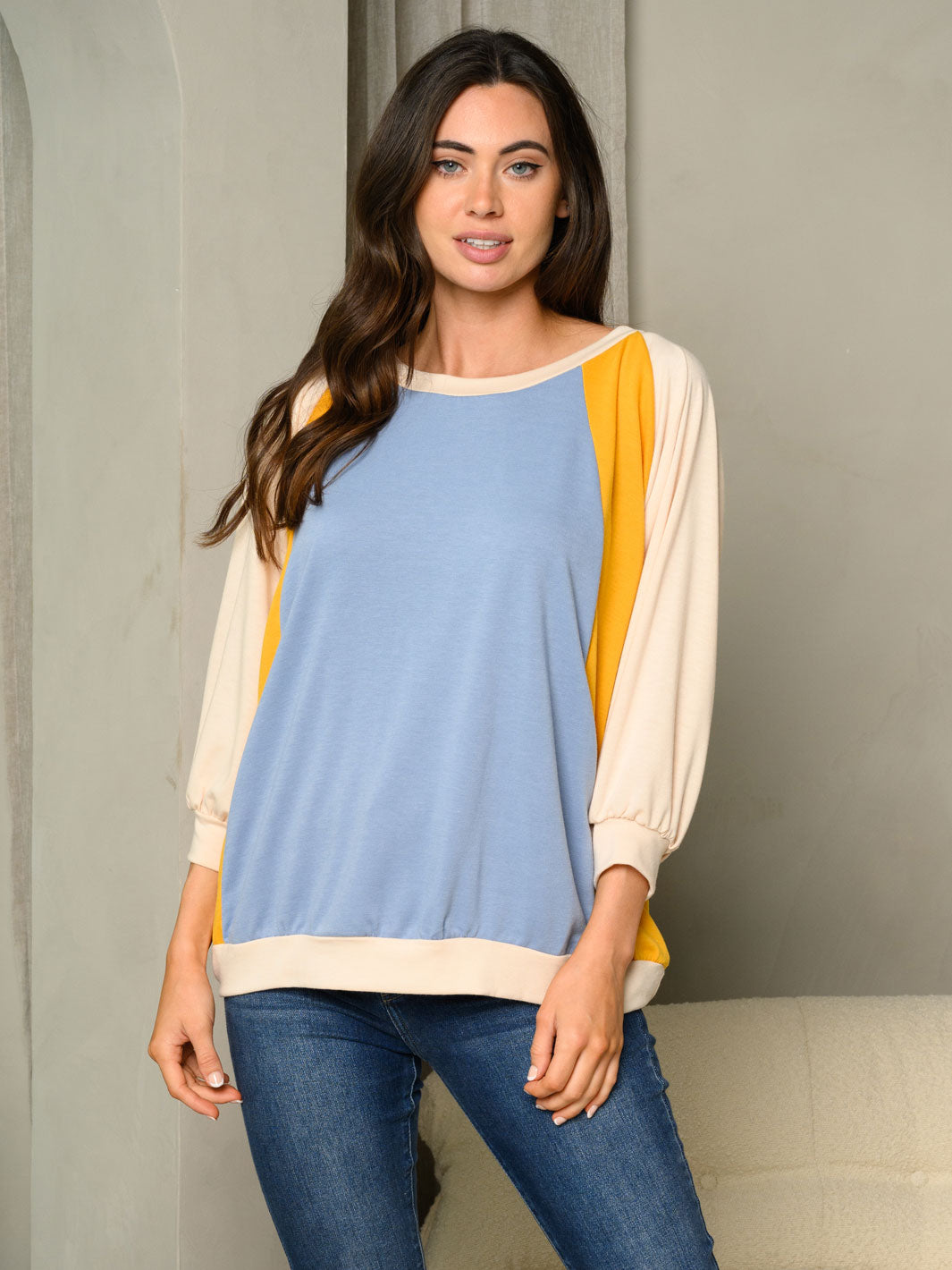 WOMEN'S LONG SLEEVE COLORBLOCK TUNIC TOP