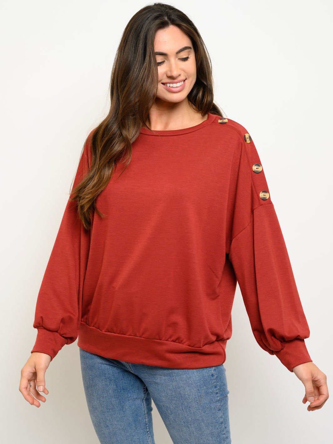 WOMEN'S LONG SLEEVE BUTTONS DETAIL TOP