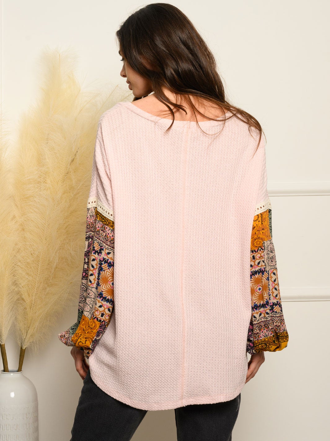 WOMEN'S MULTI PRINT SLEEVE BUTTON UP TOP