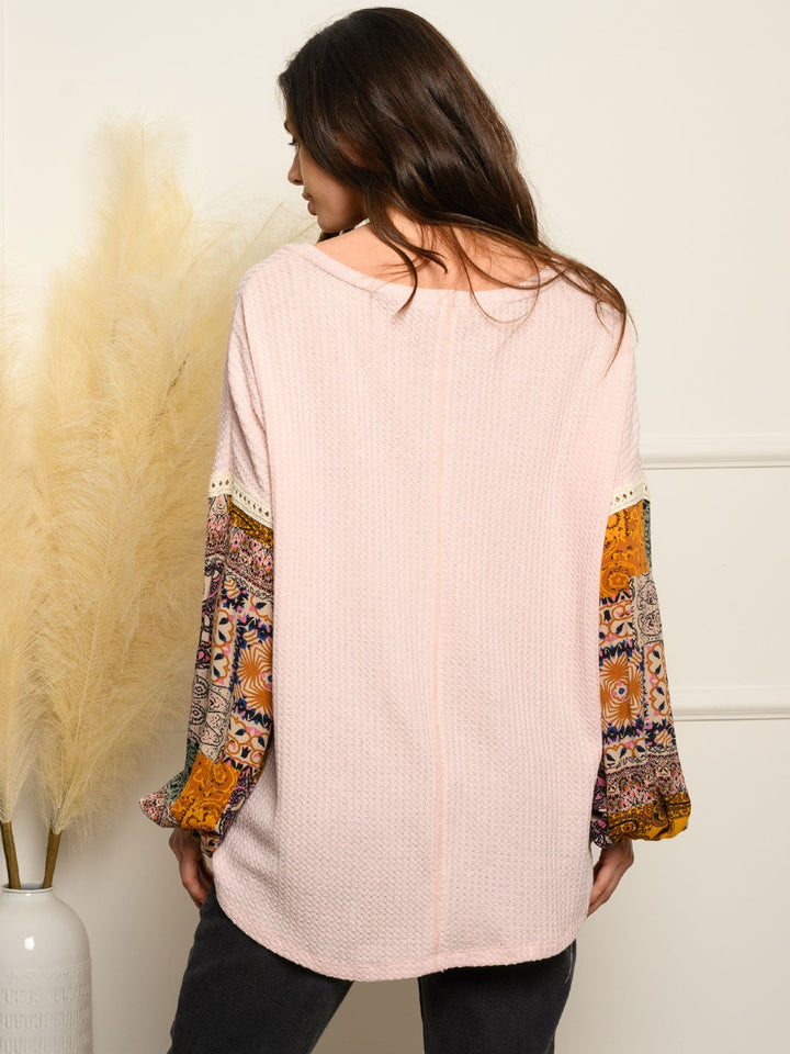 WOMEN'S MULTI PRINT SLEEVE BUTTON UP TOP