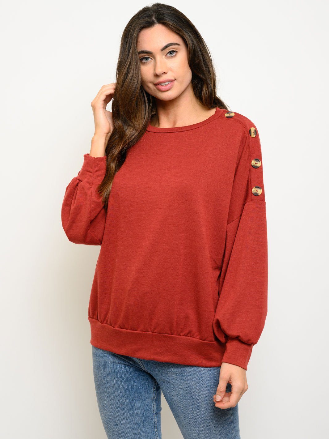 WOMEN'S LONG SLEEVE BUTTONS DETAIL TOP