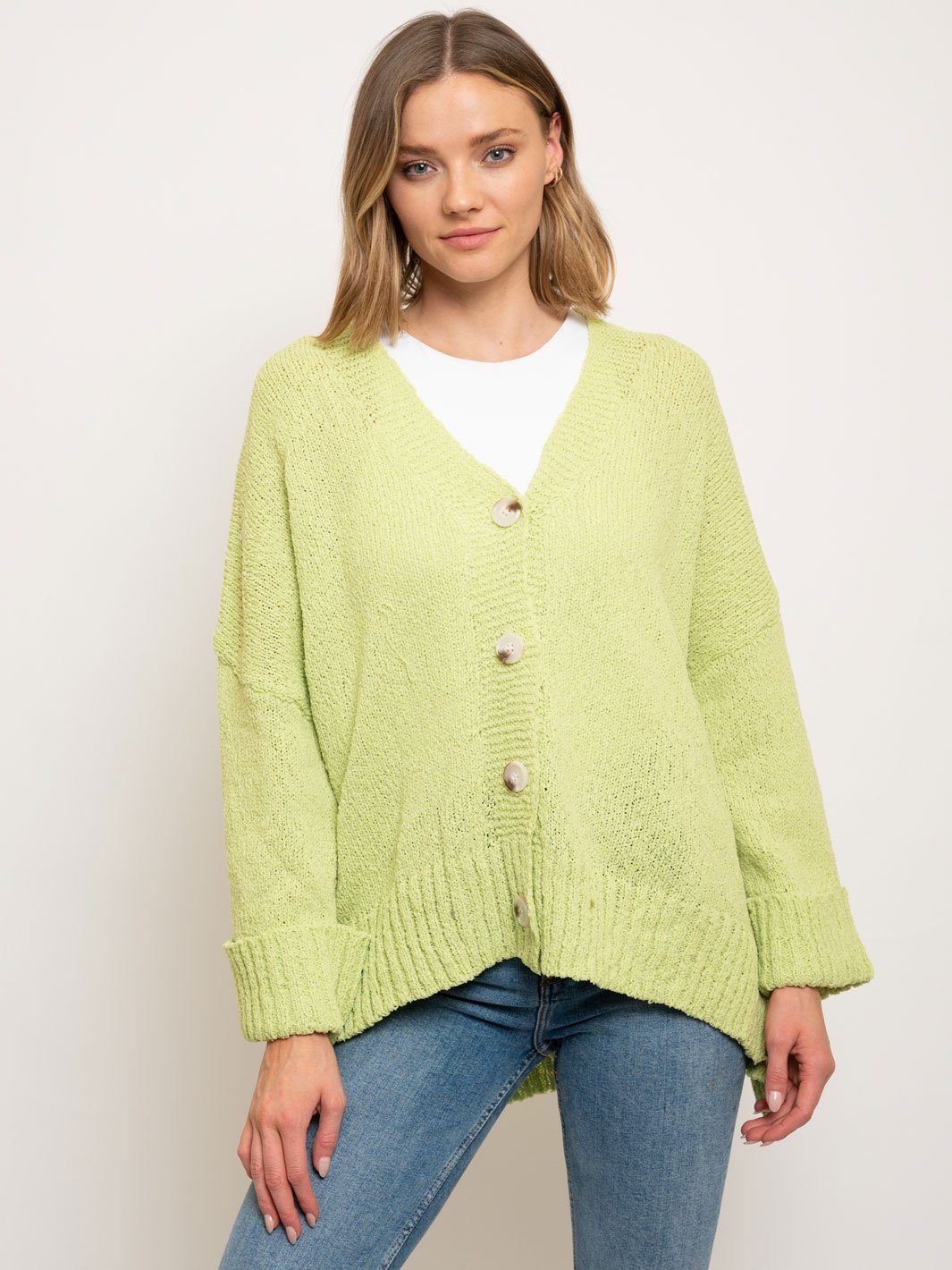 WOMEN'S LONG SLEEVE HIGH-LOW BUTTON DOWN OVERSIZED SWEATER