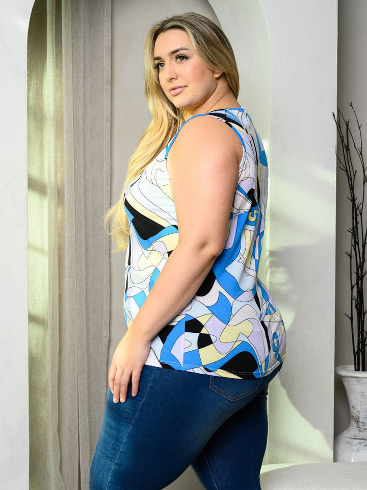 PLUS SIZE SLEEVELESS MULTI PRINT TUNIC TANK TOP