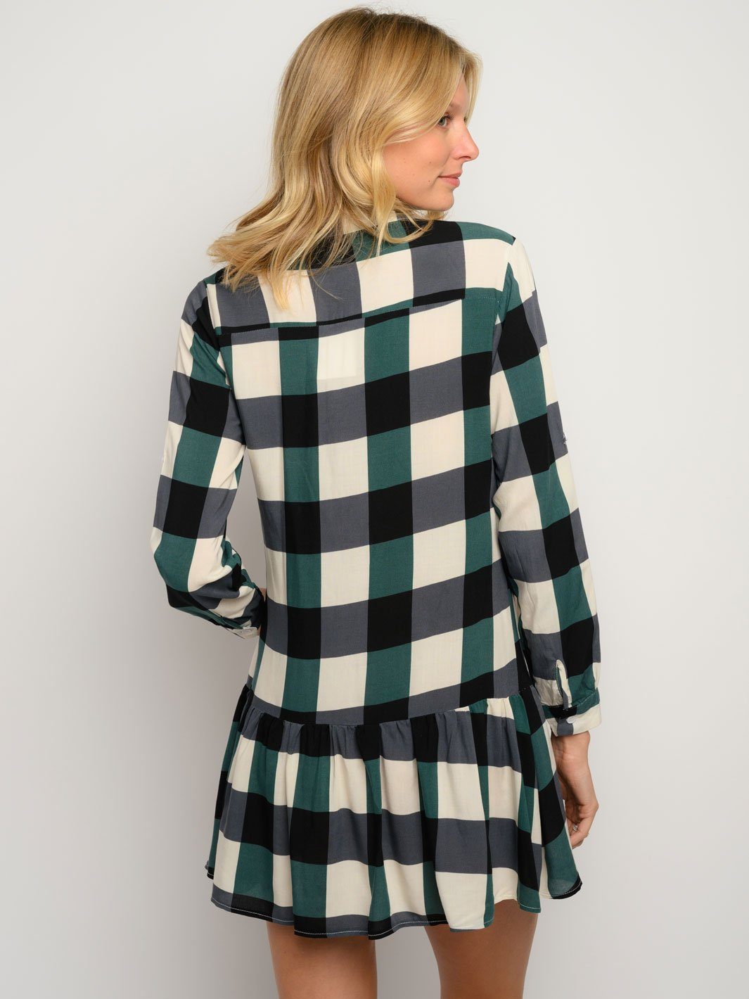 WOMEN'S LONG SLEEVE PLAID BUTTON UP MINI DRESS