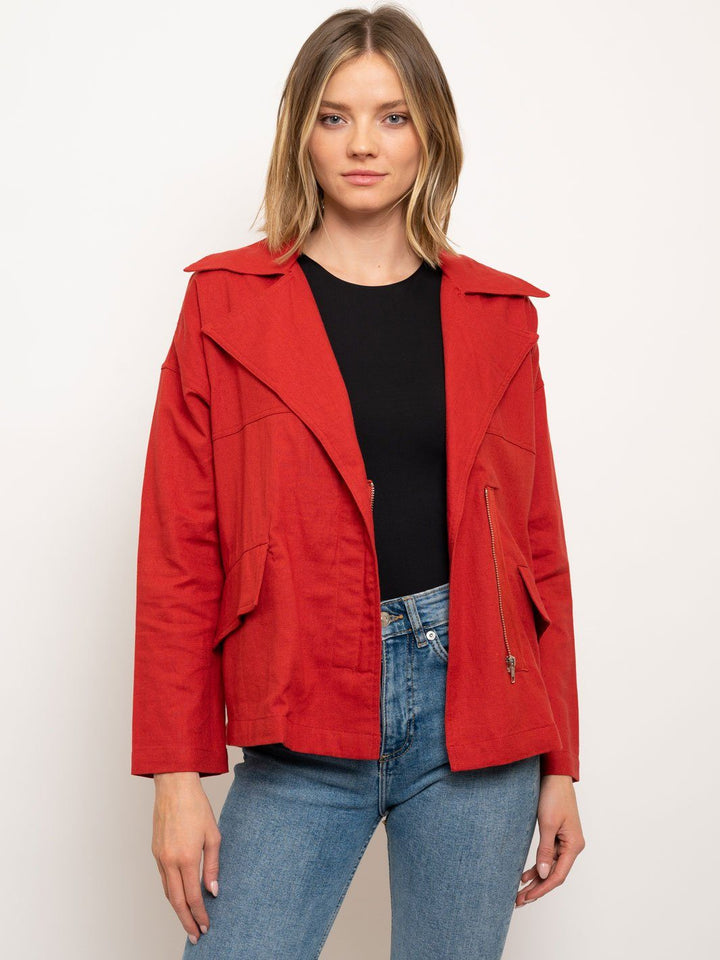 WOMEN'S UTILITY ZIPPER TRENCH BELTED JACKET