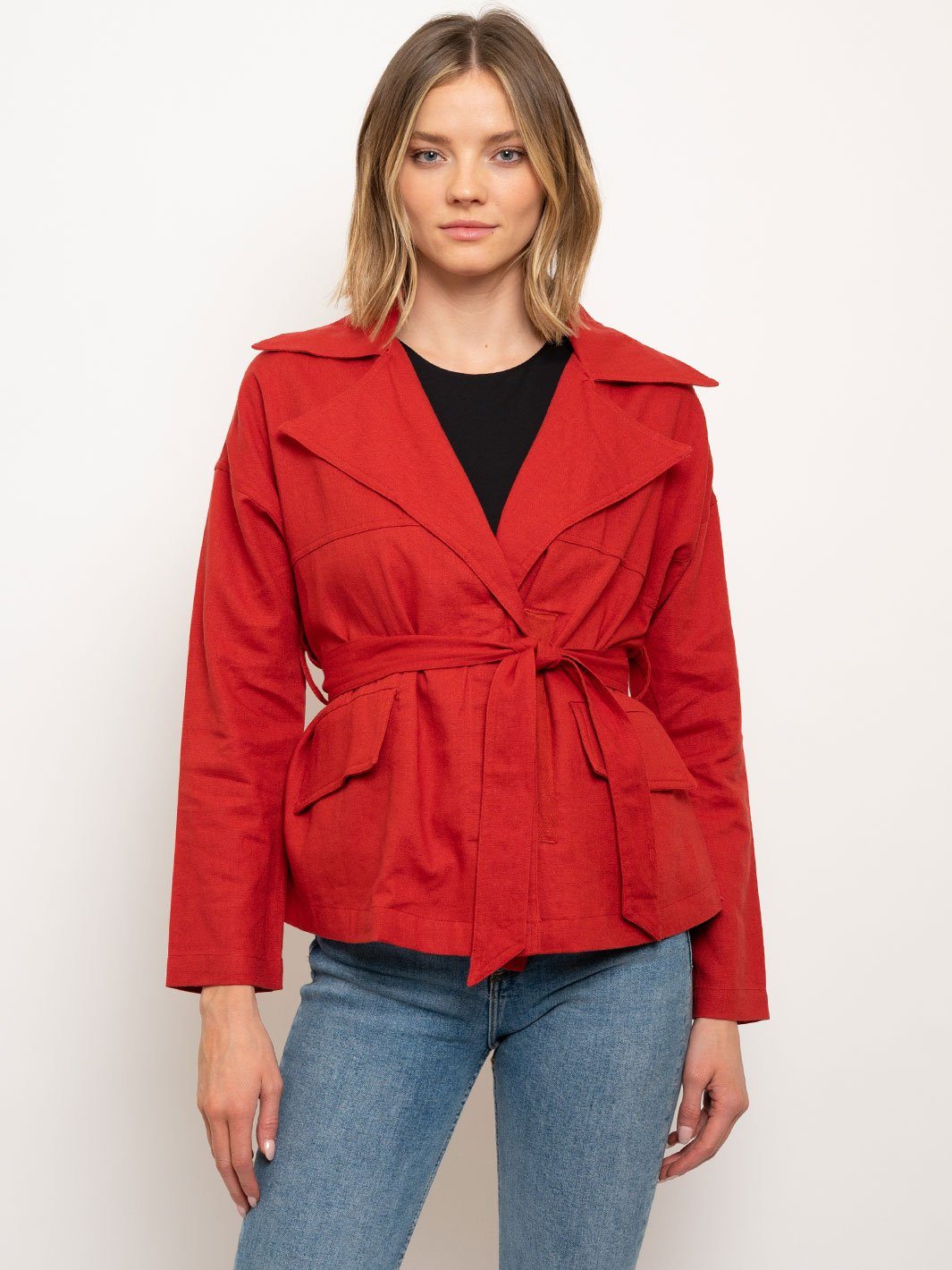 WOMEN'S UTILITY ZIPPER TRENCH BELTED JACKET