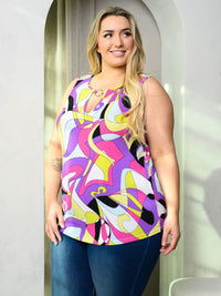 PLUS SIZE SLEEVELESS MULTI PRINT TUNIC TANK TOP