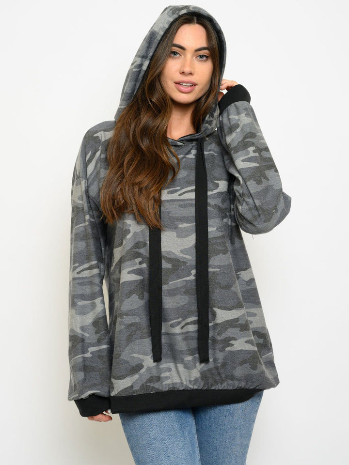WOMEN'S LONG SLEEVE CAMO HOODIE TOP