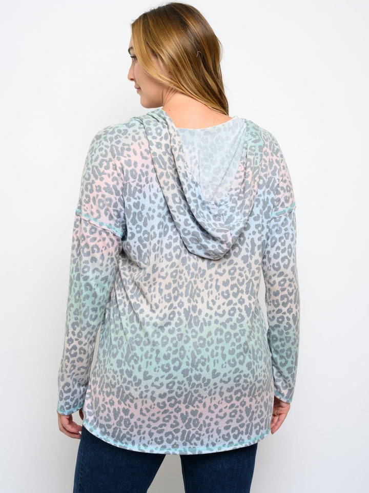PLUS SIZE LONG SLEEVE ANIMAL PRINT TIE DYE HOODIE TOP