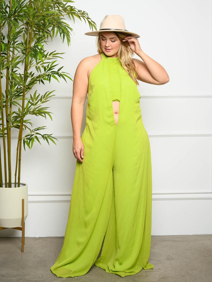 PLUS SIZE OPEN BACK JUMPSUIT