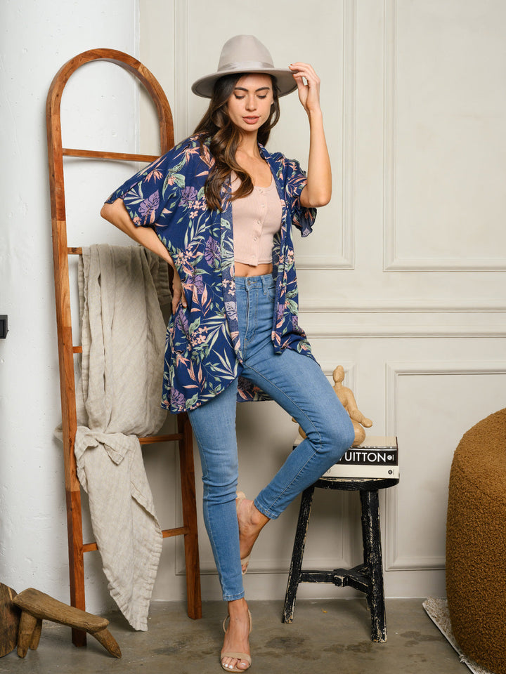 WOMNE'S SHORT SLEEVE FLORAL OPEN CARDIGAN