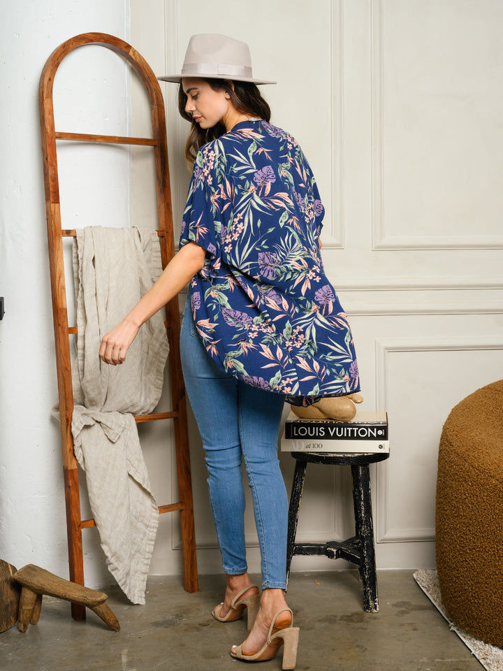 WOMNE'S SHORT SLEEVE FLORAL OPEN CARDIGAN
