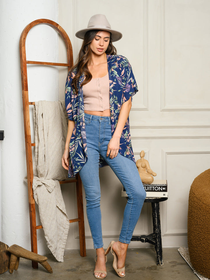 WOMNE'S SHORT SLEEVE FLORAL OPEN CARDIGAN