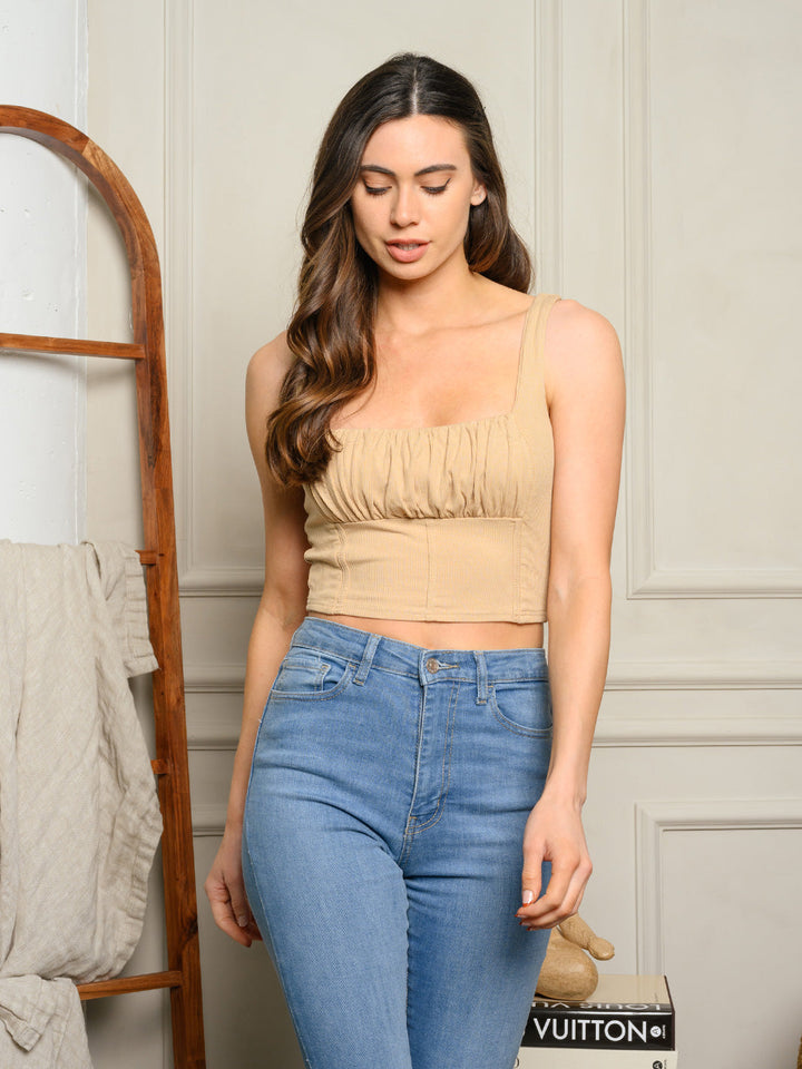 WOMEN'S SLEEVELESS CORSET STYLE KNIT TANK TOP