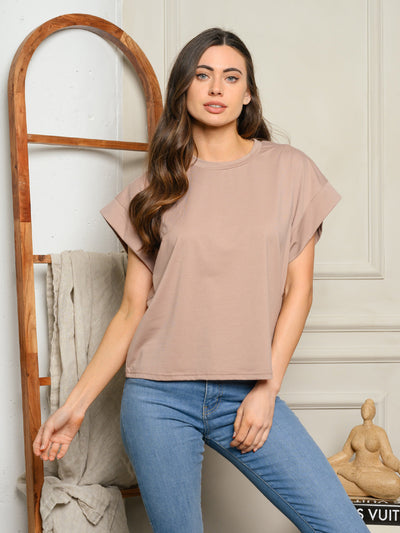 WOMEN'S SHORT SLEEVE SOLID LOOSE FIT TOP
