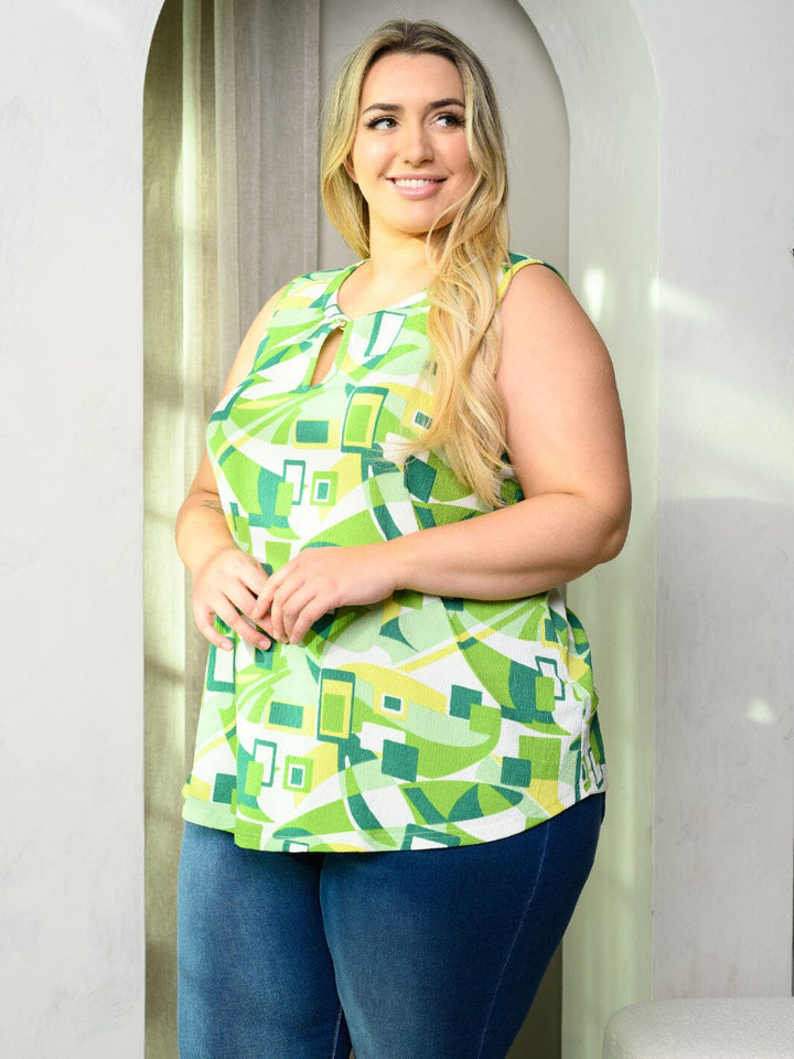 PLUS SIZE SLEEVELESS MULTI PRINT TUNIC TANK TOP