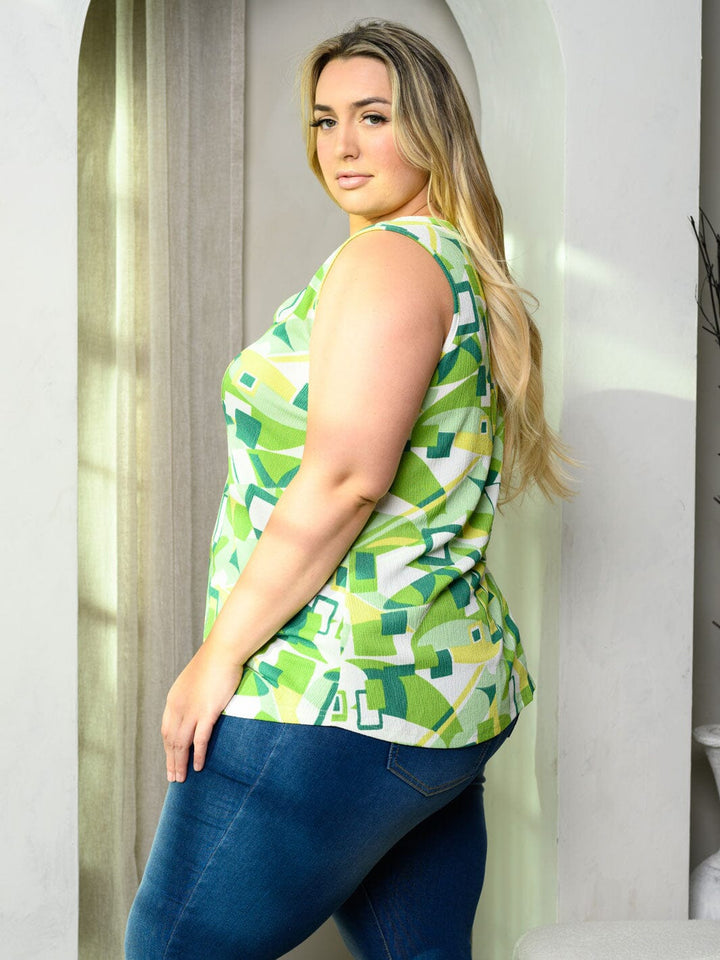 PLUS SIZE SLEEVELESS MULTI PRINT TUNIC TANK TOP