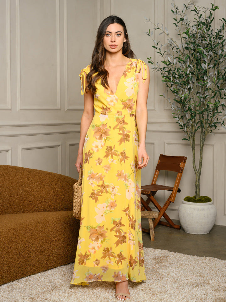 WOMEN'S V-NECK FLORAL MAXI DRESS