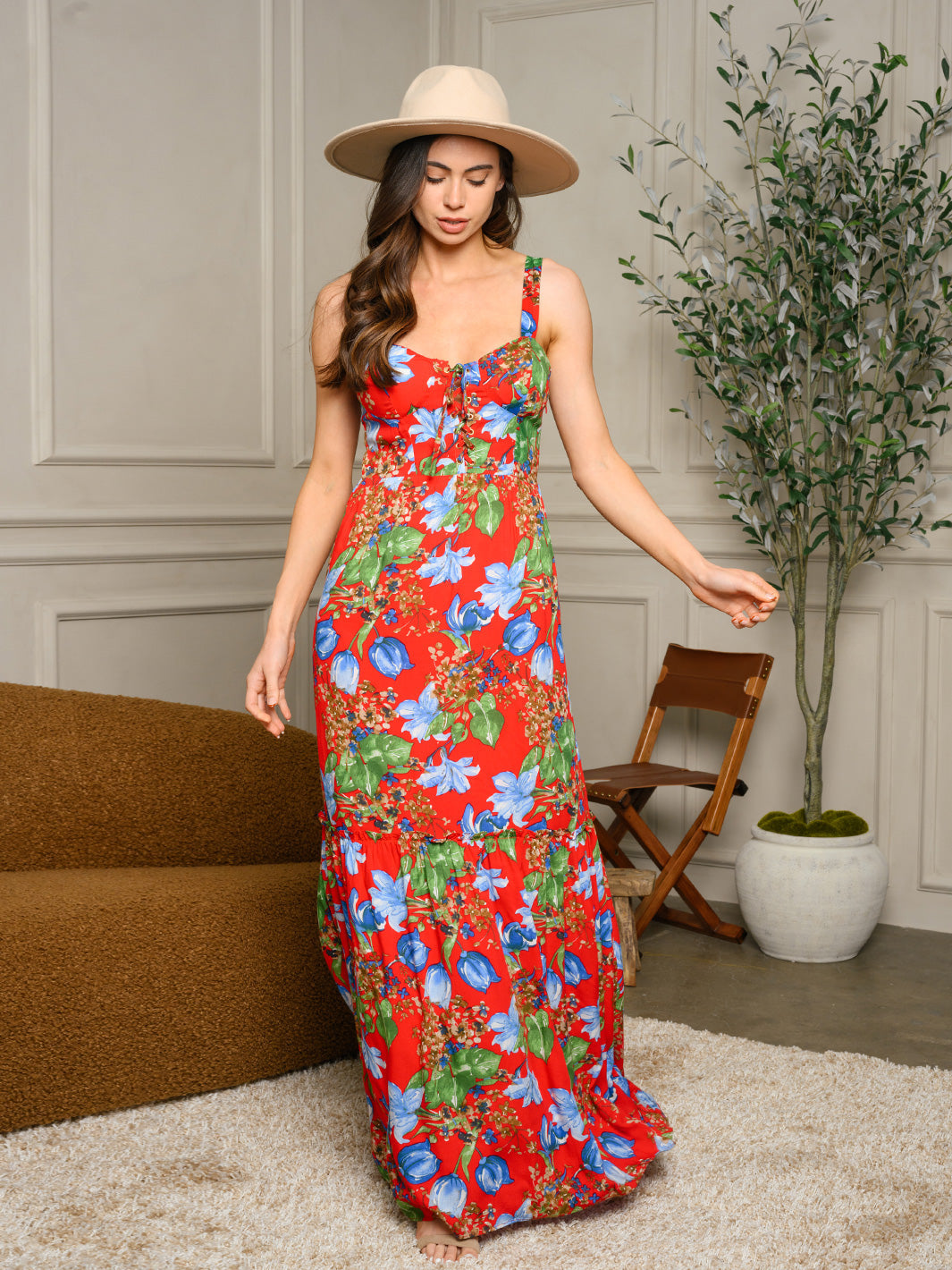 Copy of WOMEN'S SLEEVELESS V-NECK FLORAL MAXI DRESS