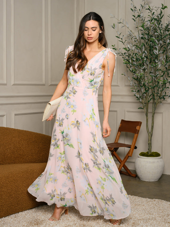 WOMEN'S V-NECK FLORAL MAXI DRESS