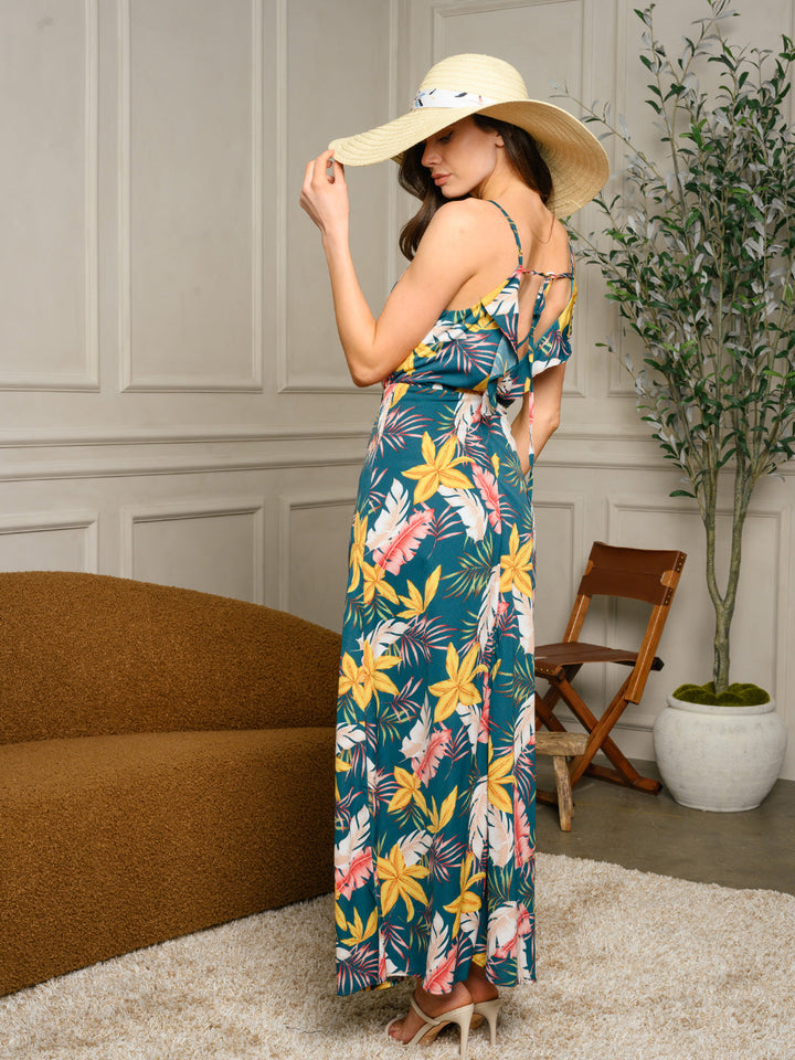 WOMEN'S SLEEVELESS V-NECK FLORAL MAXI DRESS