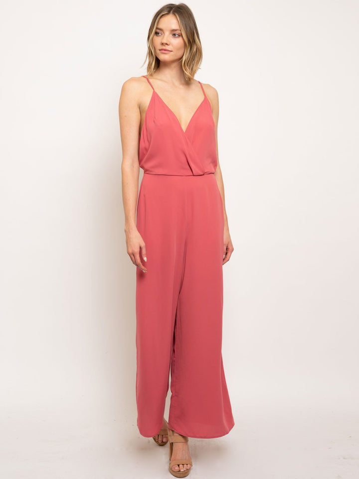 WOMEN'S OPEN BACK V-NECK JUMPSUIT