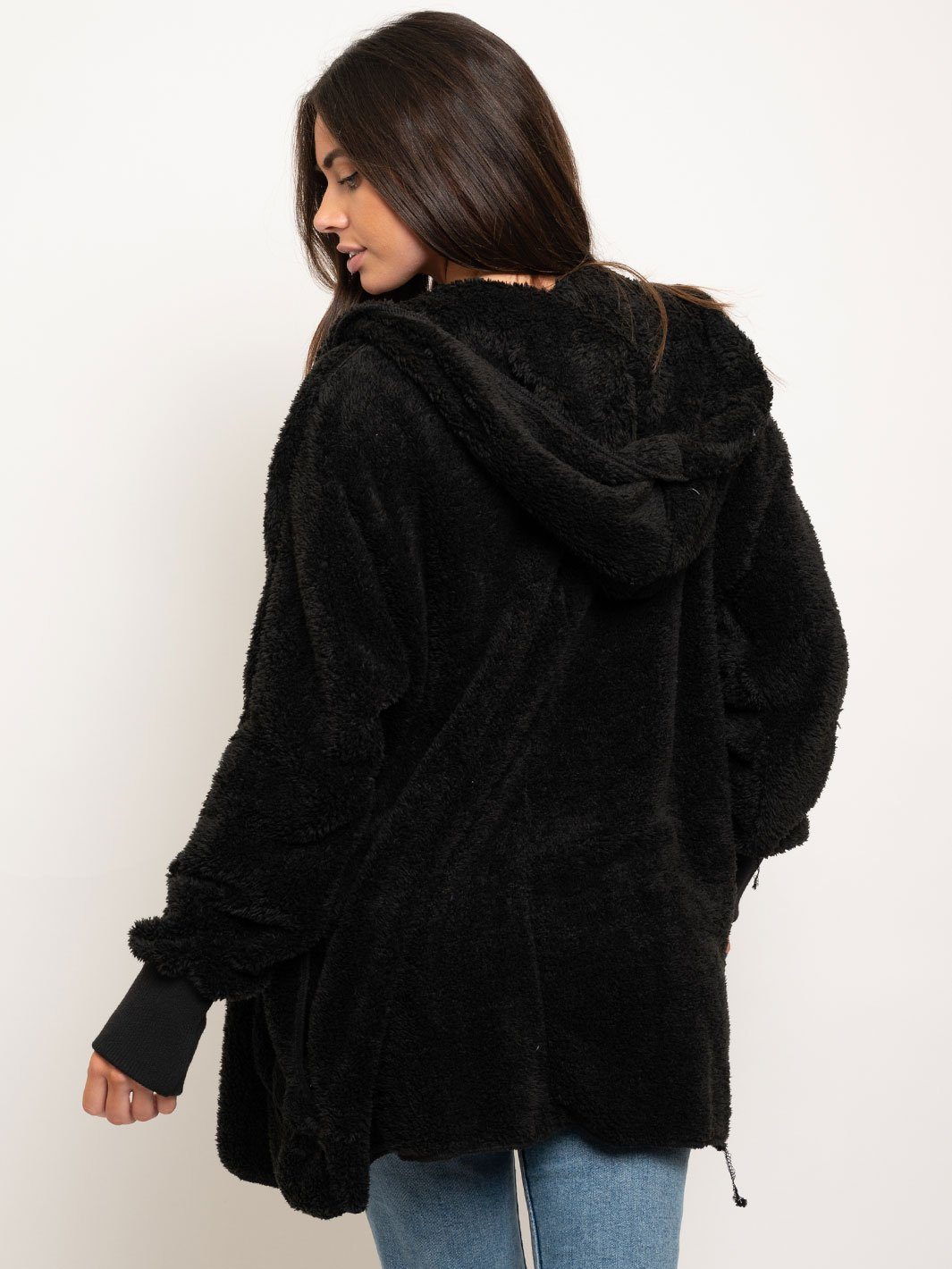 WOMEN'S FUZZY LONG SLEEVE HOODIE JACKET