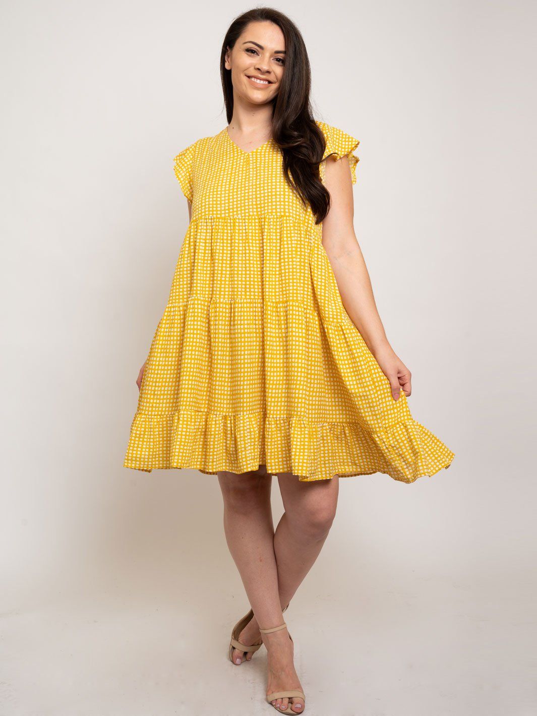 PLUS SIZE POLKA DOTS RUFFLE TUNIC DRESS