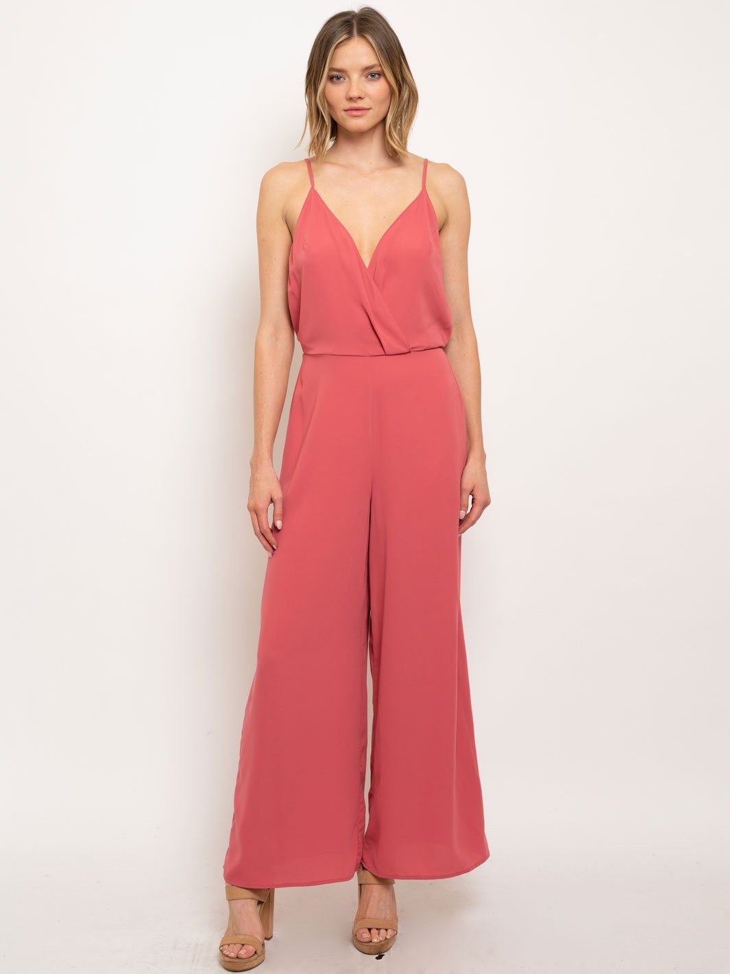 WOMEN'S OPEN BACK V-NECK JUMPSUIT
