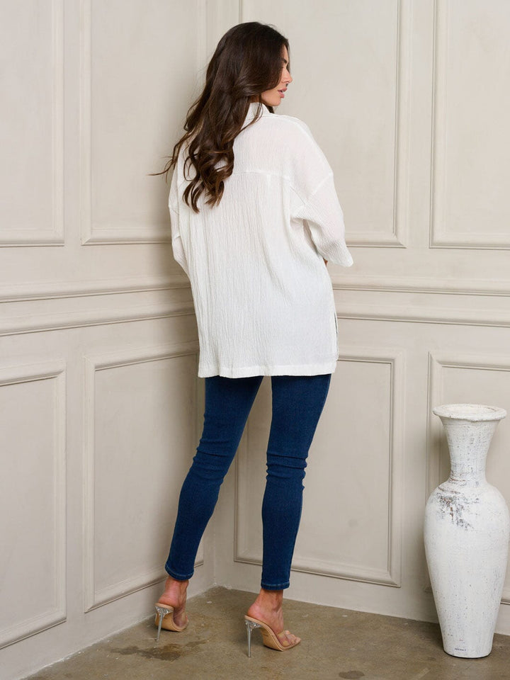 WOMEN'S SHORT SLEEVE BUTTON UP OVERSIZE TOP
