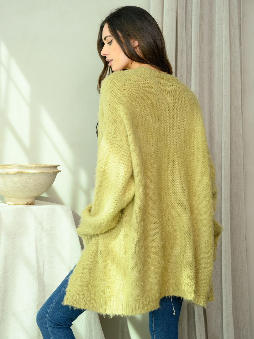 WOMEN'S FUZZY BUTTON UP CARDIGAN