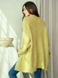 WOMEN'S FUZZY BUTTON UP CARDIGAN