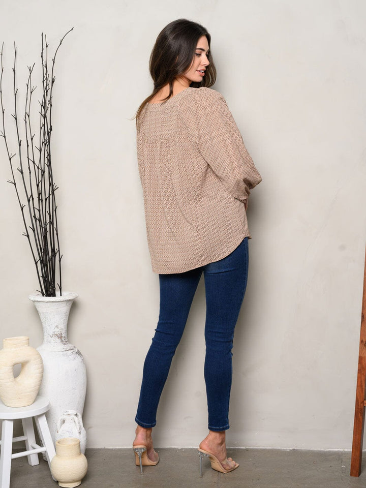 WOMEN'S LONG SLEEVE V-NECK PRINTED BLOUSE TOP