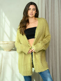 WOMEN'S FUZZY BUTTON UP CARDIGAN