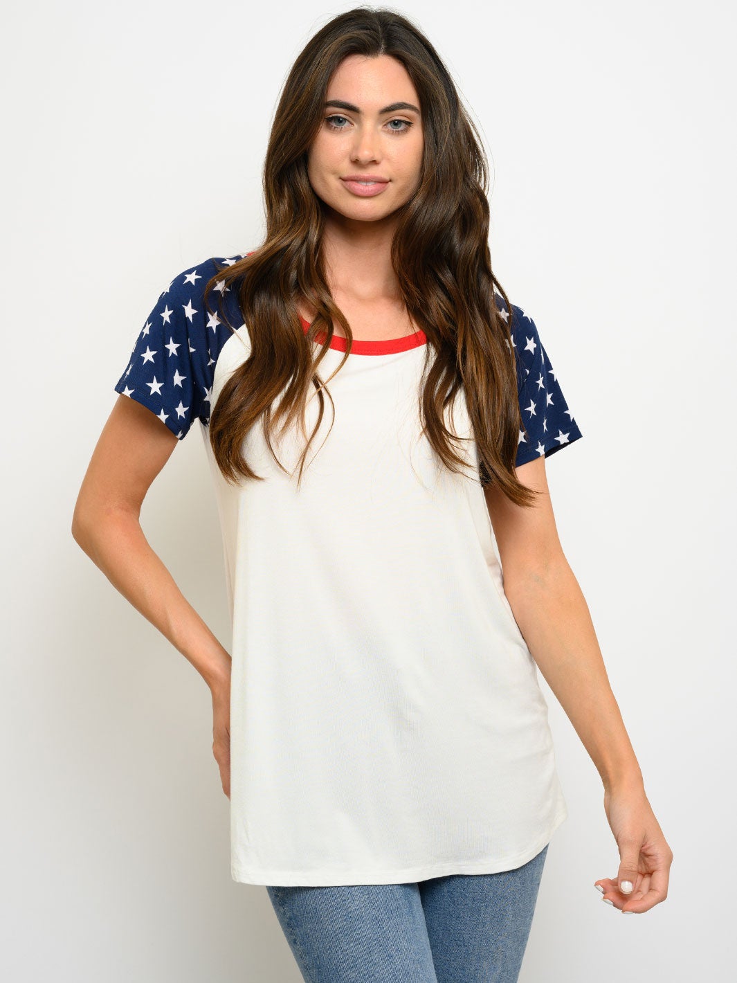 WOMEN'S SHORT SLEEVE STARS PRINT TOP