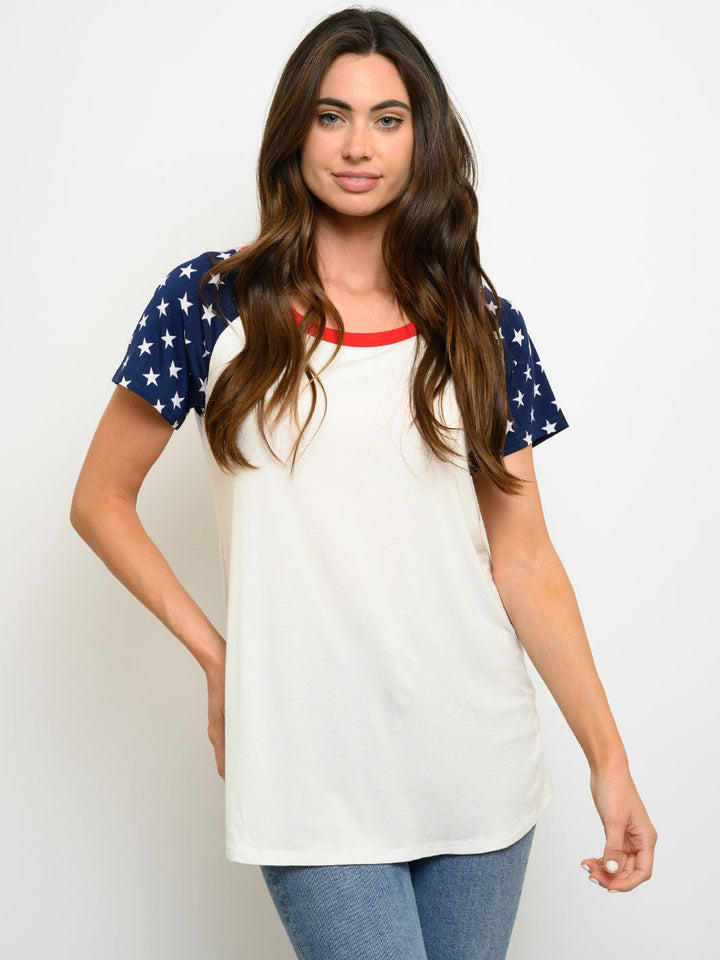 WOMEN'S SHORT SLEEVE STARS PRINT TOP