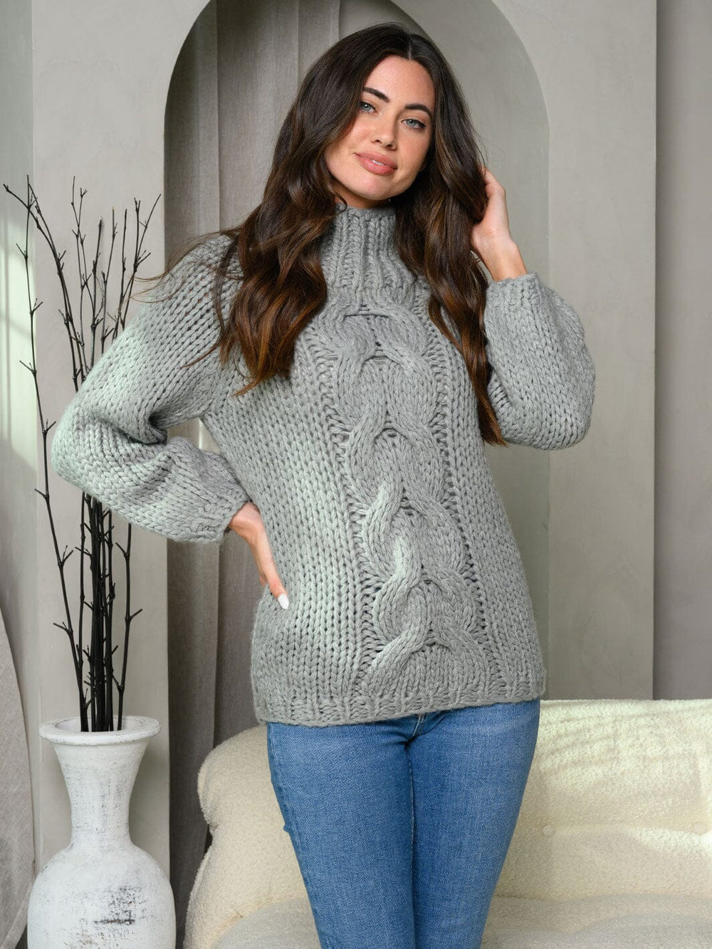 WOMEN'S LONG SLEEVE KNIT MOCK NECK SWEATER