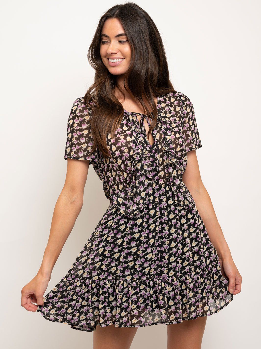 WOMEN'S FLORAL BABYDOLL RUFFLE MINI DRESS