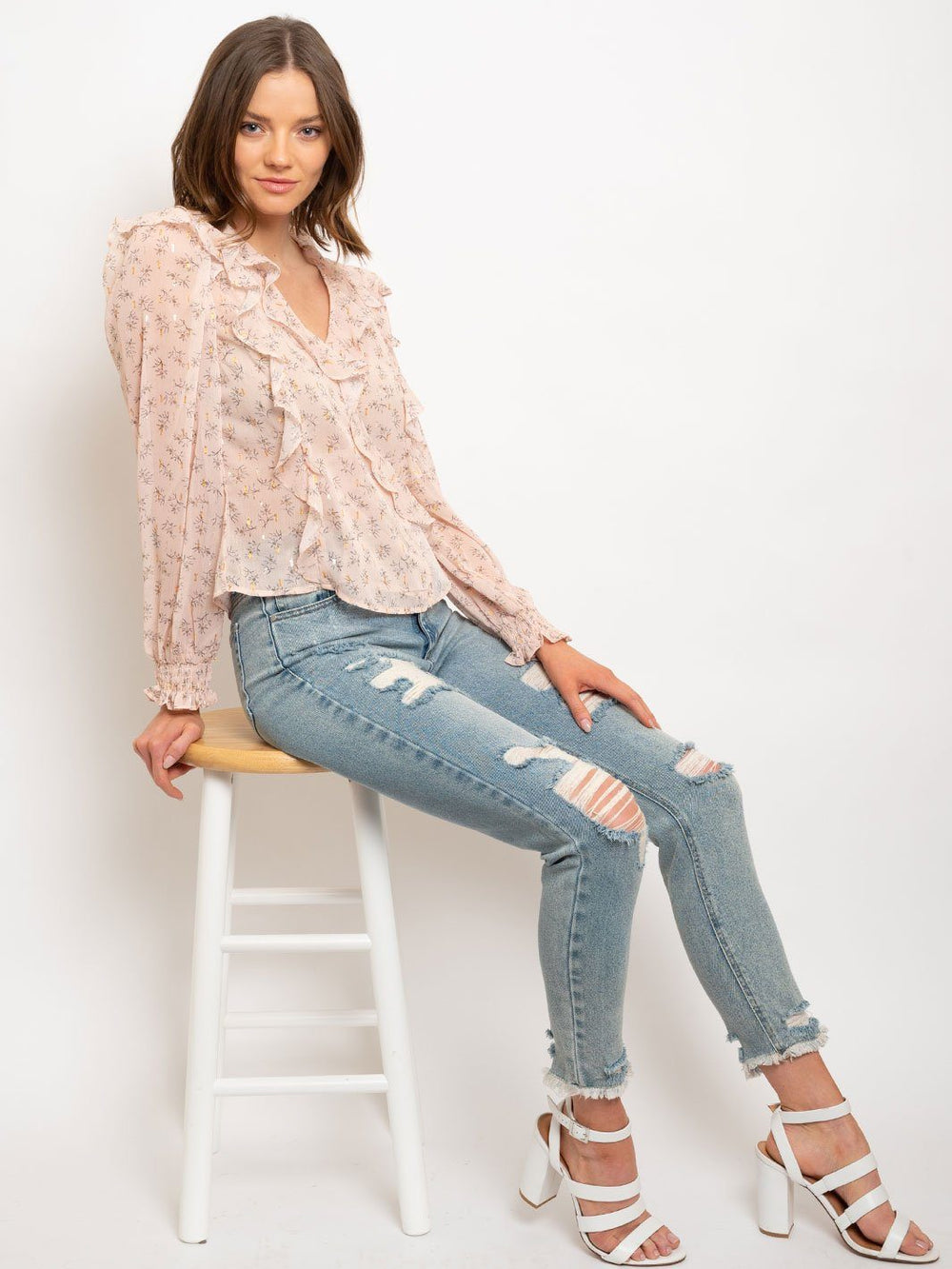 WOMEN'S SURPLUS CHIFFON PRINTED TOP