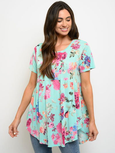 WOMEN'S SHORT SLEEVE FLORAL PRINT TOP