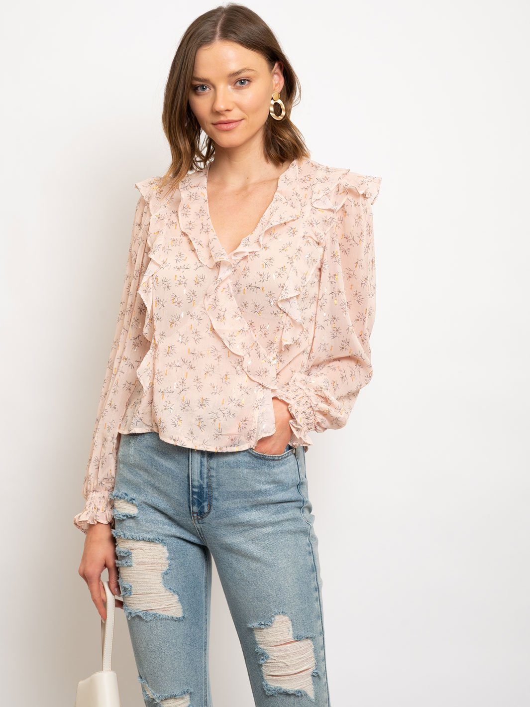 WOMEN'S SURPLUS CHIFFON PRINTED TOP