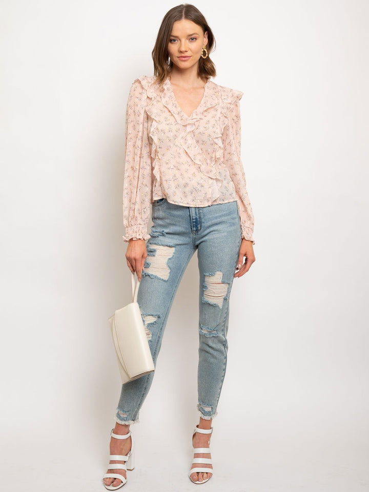 WOMEN'S SURPLUS CHIFFON PRINTED TOP