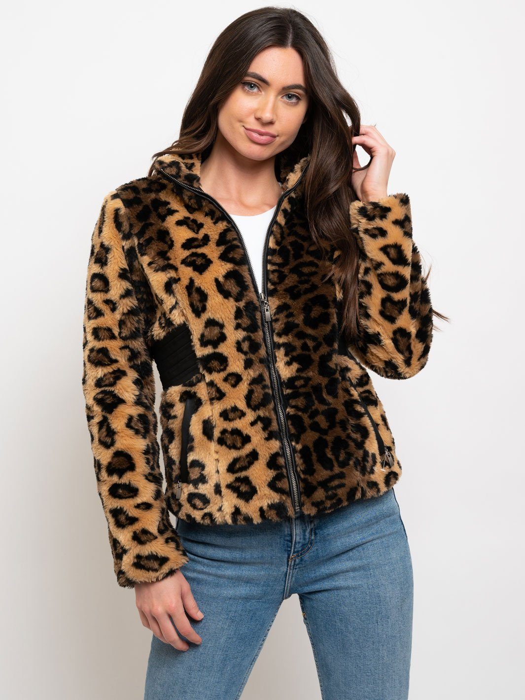 WOMEN'S FAUX FUR LEOPARD PRINT JACKET