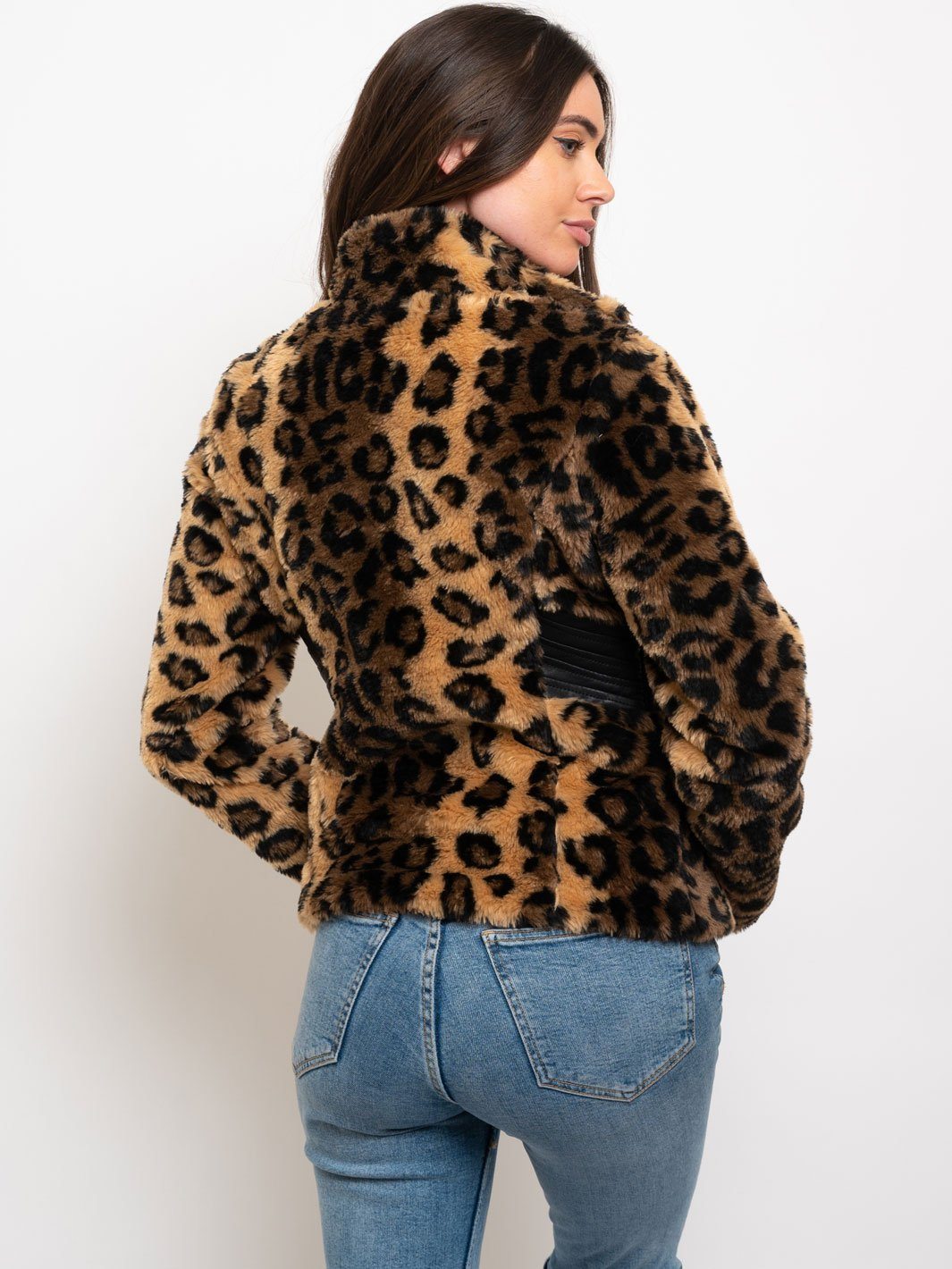 WOMEN'S FAUX FUR LEOPARD PRINT JACKET