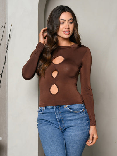 WOMEN'S LONG SLEEVE ALL FRONT CUT OUT TOP