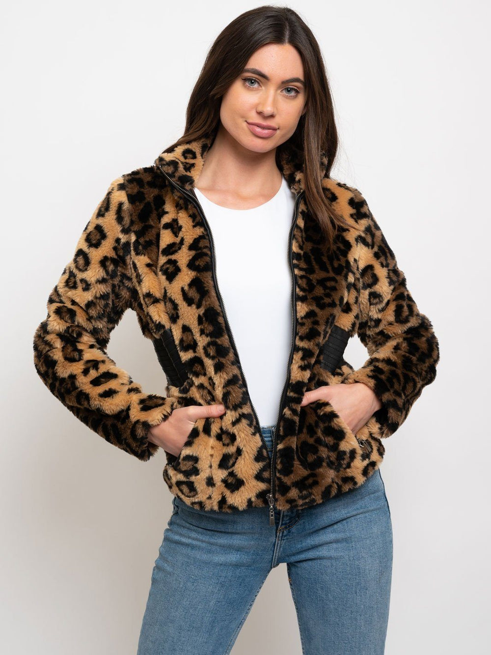 WOMEN'S FAUX FUR LEOPARD PRINT JACKET