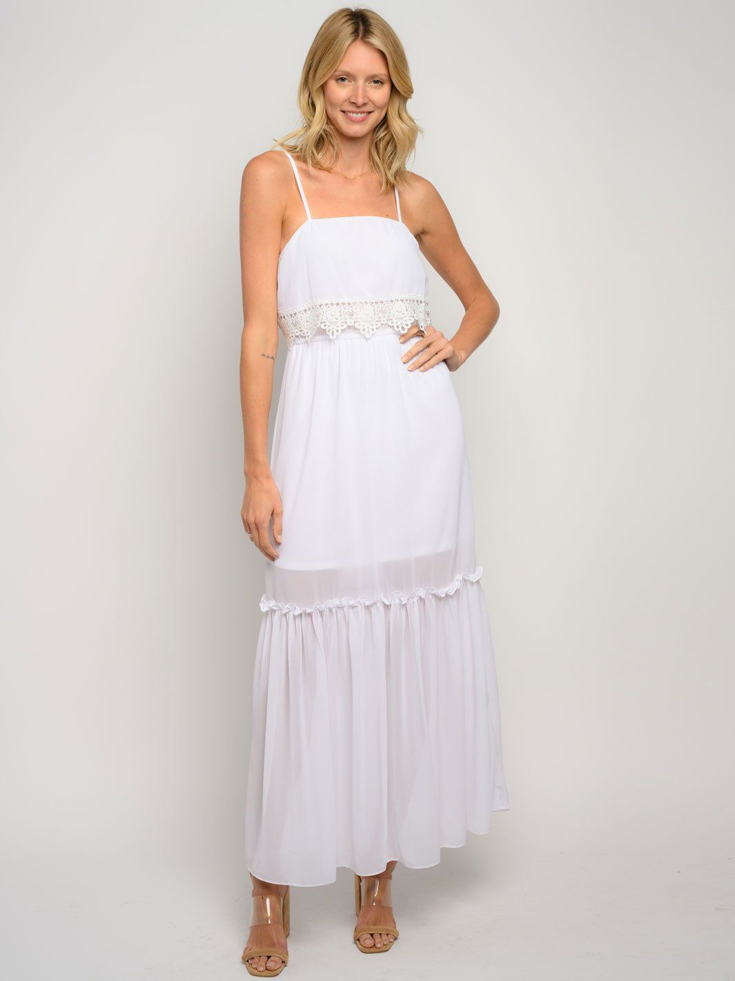 WOMEN'S RUFFLE CROCHET DETAIL MAXI DRESS