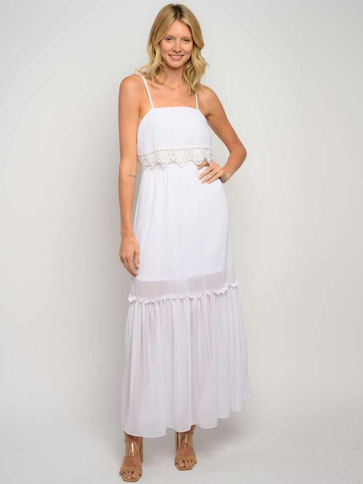 WOMEN'S RUFFLE CROCHET DETAIL MAXI DRESS